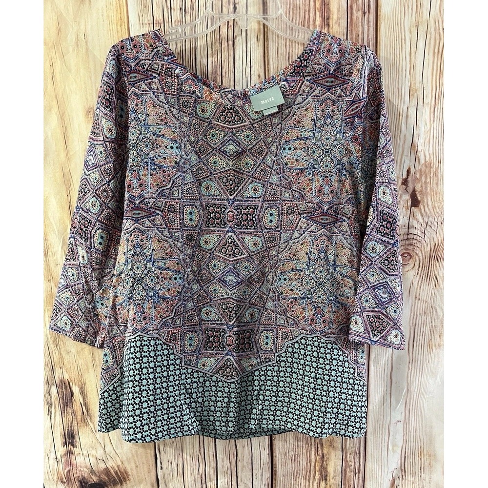 Anthropologie Maeve Silk Patterned Blouse 4 EUC